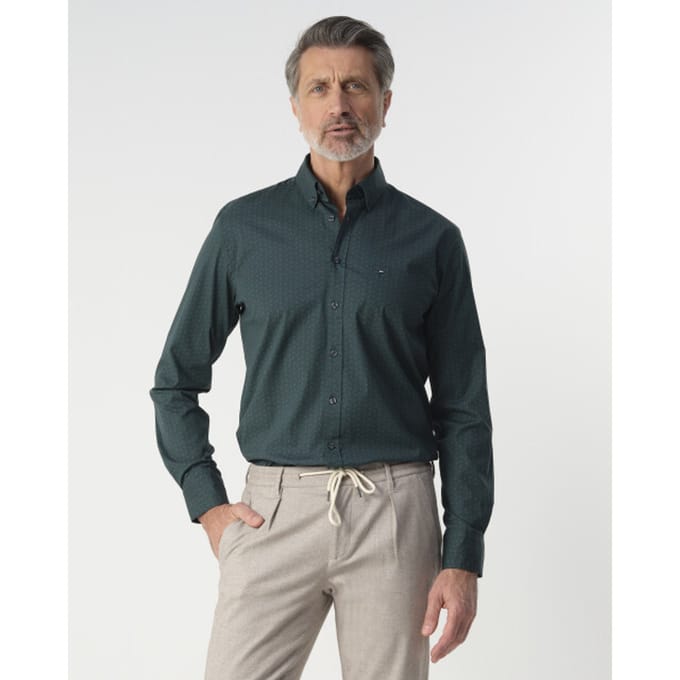 Campbell Casual Overhemd Donkergroen Heren