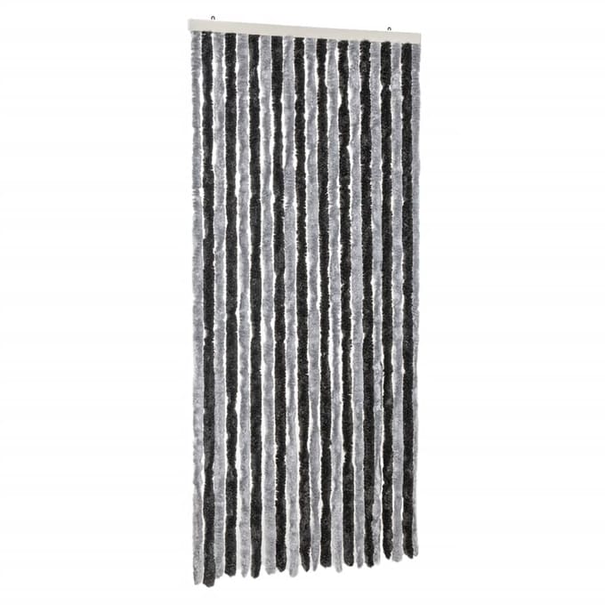 vidaXL - Vliegengordijn - 90x220 - cm - chenille - grijs - en - zwart