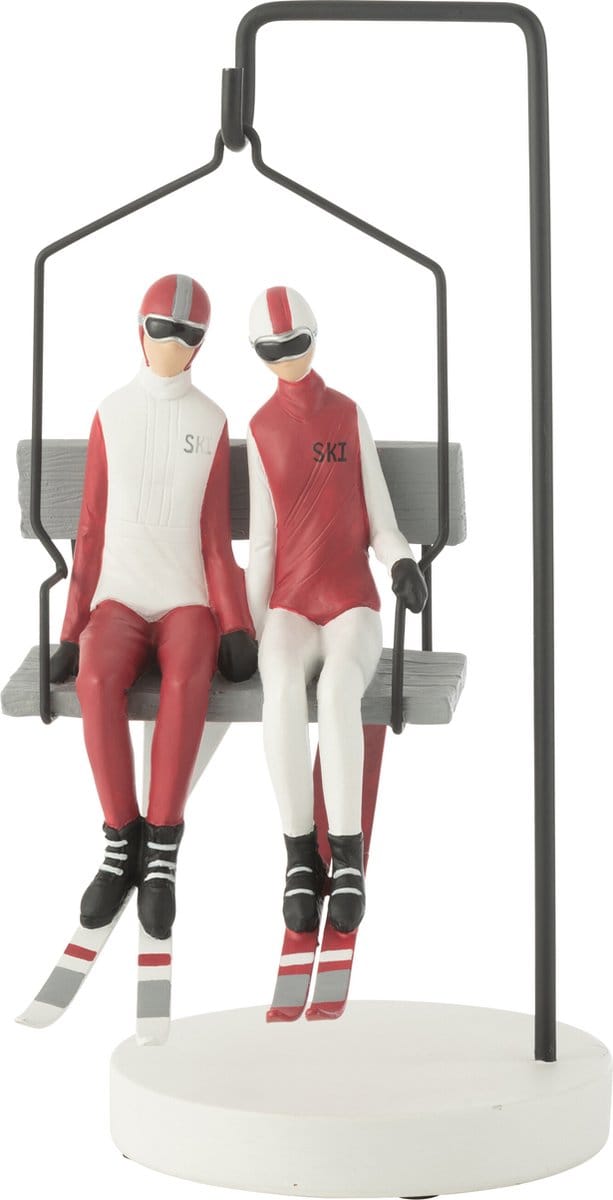 J-Line decoratie Skilift Ski Couple - polyresin - rood/wit