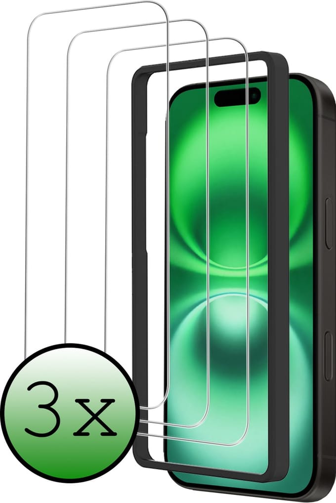Screenprotector - 3 Stuks Geschikt voor Apple iPhone 16 Plus - Met Installatie Frame - Beschermglas - Gehard Glas - Tempered Glass - Screen Protector