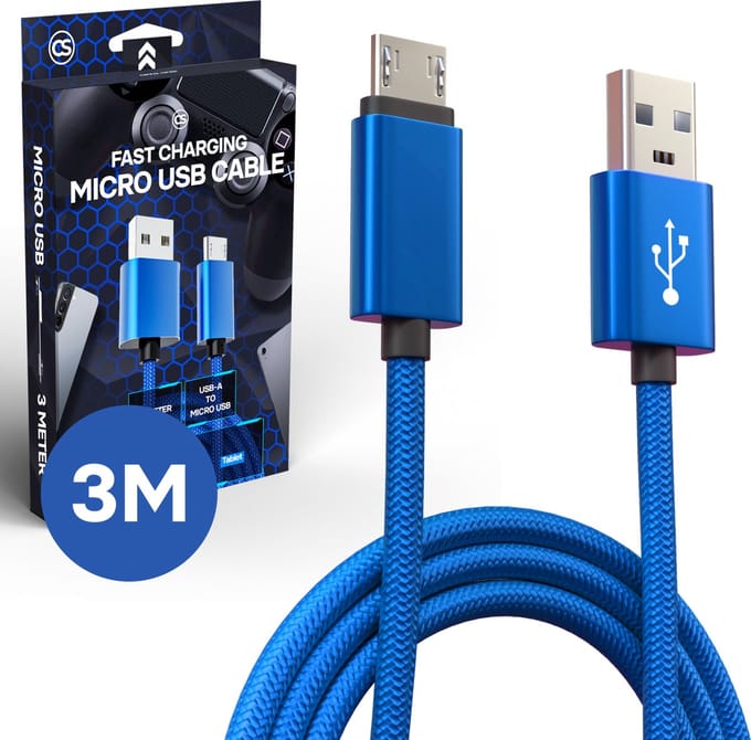 CS Oplaadkabel - Geschikt voor PS4 Controller - 3 Meter - Nylon
