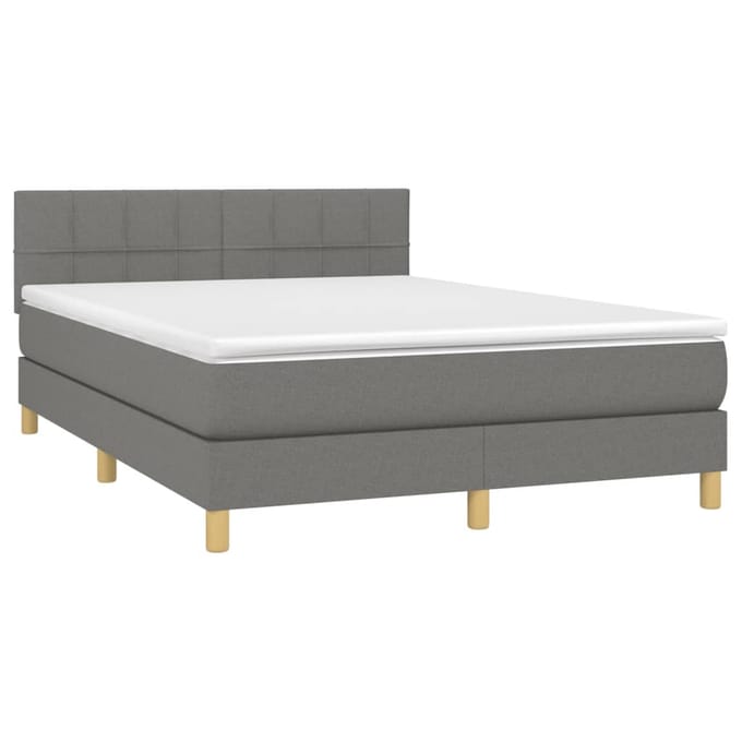 vidaXL - Boxspring - met - matras - en - LED - stof - donkergrijs - 140x190 - cm