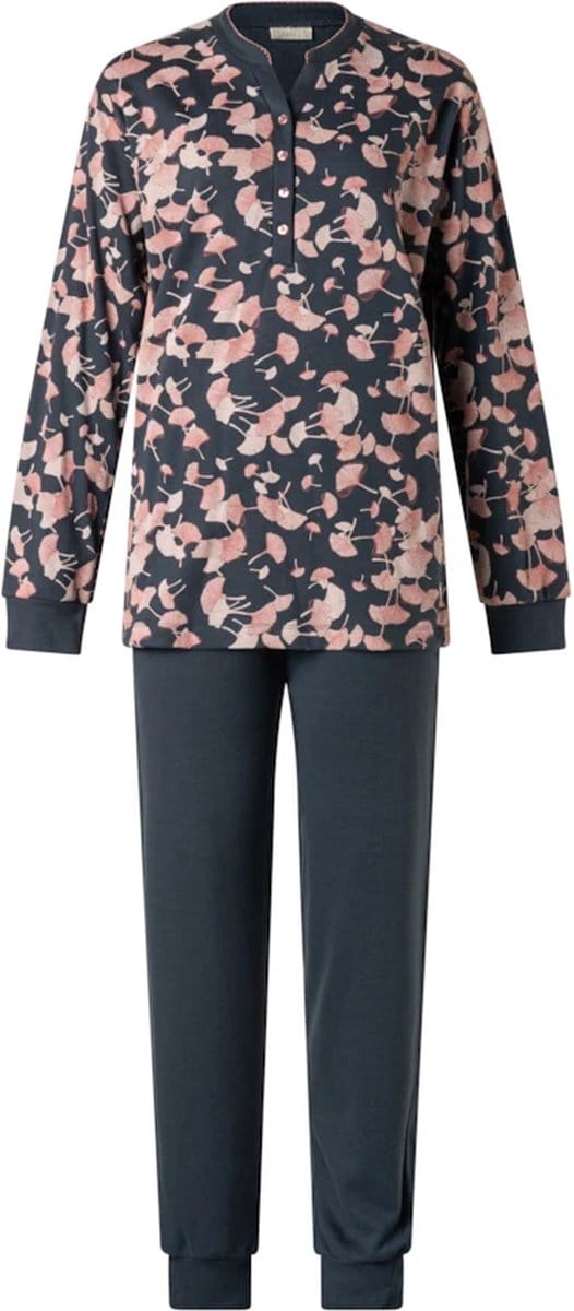 Lunatex dames pyjama interlock - maat S - Herfst bloem all-over - marine
