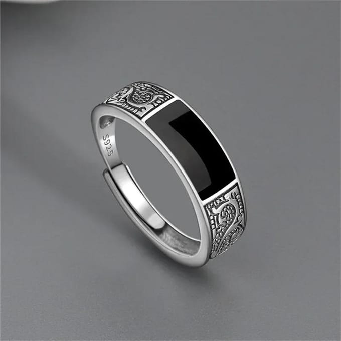 Mode Nieuwe Vintage Drakenpatroon Titanium Stalen Ring Hip Hop Verstelbare Ring Mannen Single Party Opening resizable black