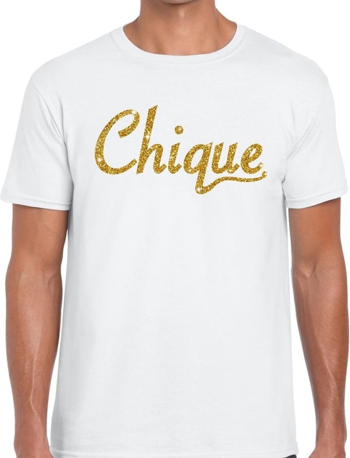 Chique goud glitter tekst t-shirt wit voor heren S