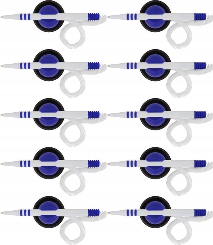 MemoBe Blauwe Balpen met Spiraal en Zelfklevende Basis - 10 Stuks