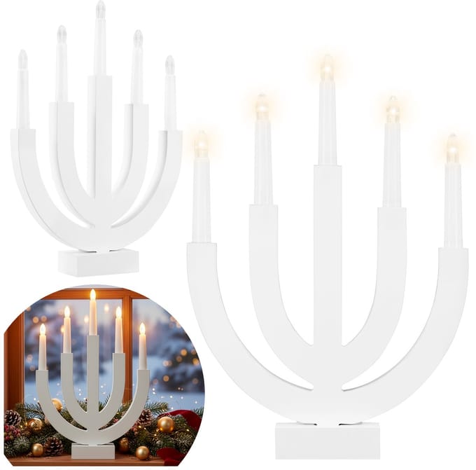 Springos LED Kaarsenbrug | Batterijen | Wit | Warm Wit | 5 Kaarsen