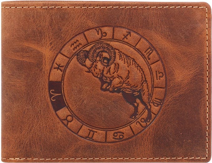 Greenburry - Vintage Lederen Heren Portefeuille Met Steenbok Sterrenbeeld