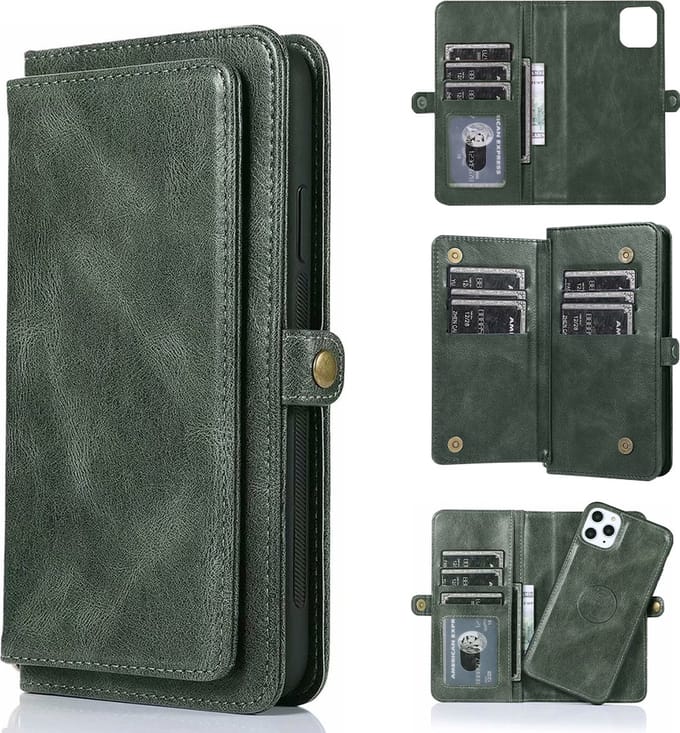 Hoesje geschikt voor iPhone 16 Pro Max - Bookcase - Afneembaar 2 in 1 - Backcover - Pasjeshouder - Portemonnee - Kunstleer - Groen