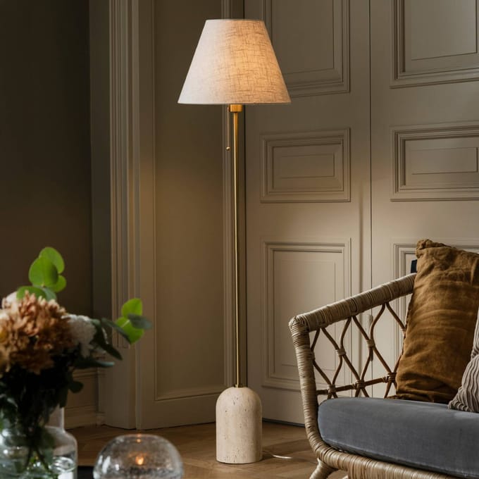 Globen Lighting vloerlamp Gino, voet travertin, beige, 145 cm