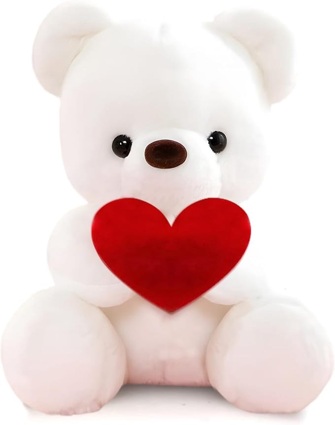 Pluche Beer - Knuffelbeer Hart - Cadeau Geven - Zachte Afwerking - 23 cm - Wit