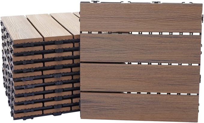 WPC vloertegel MCW-E20, houtlook balkon/terras, 3D structuur lineair ~ 11x elk 30x30cm = 1m², reliëf-bruin