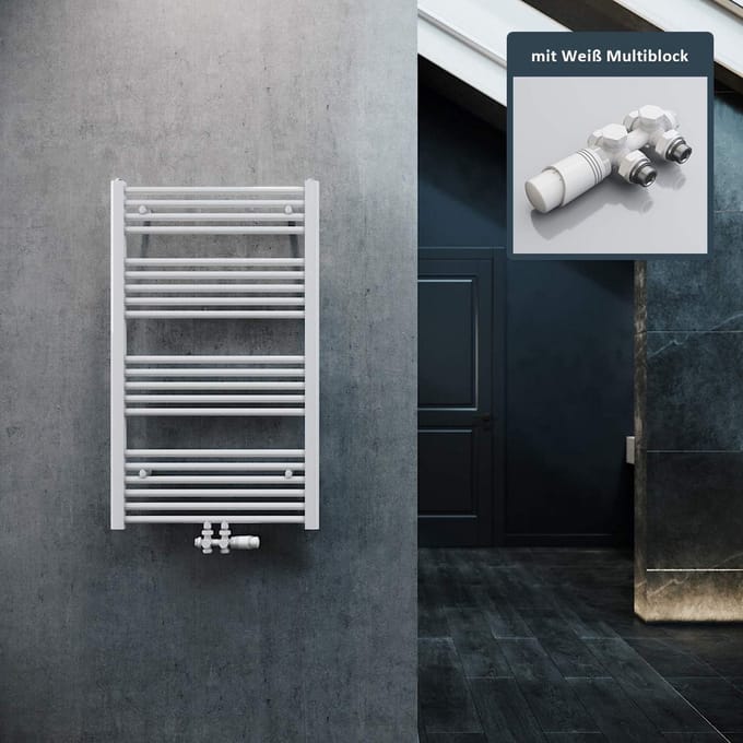 Witte Paneelradiator Badkamer 1000x600 mm met Middenaansluiting en Thermostaat