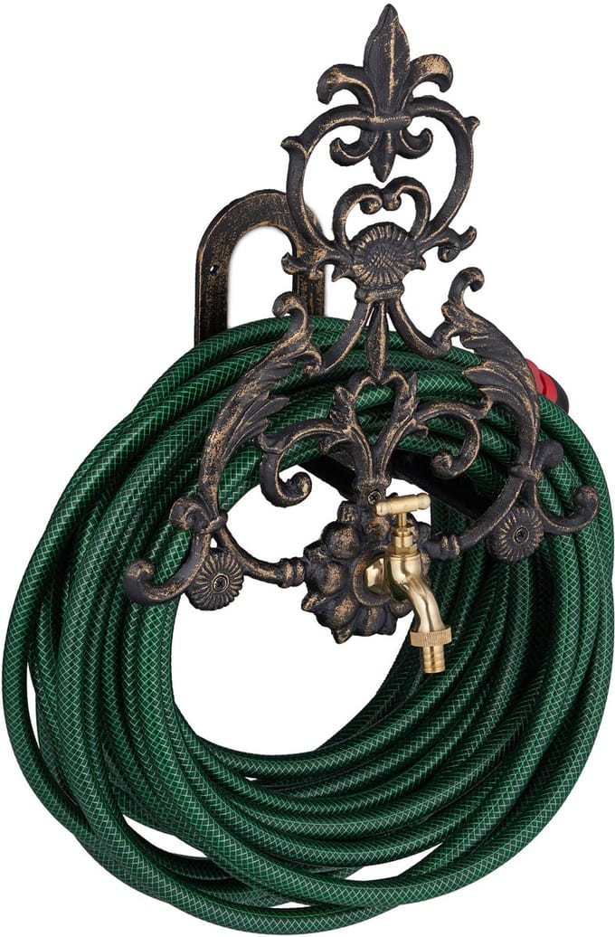 tuinslanghouder met kraan - wandslanghouder ijzer - 38,5 x 32.5 x 23 cm