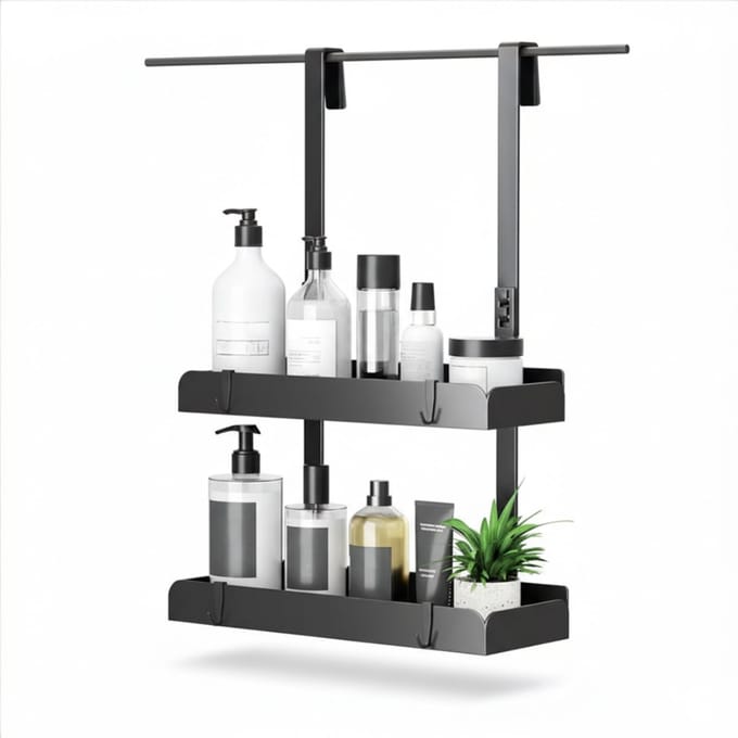 AHD® Doucherek - Doucherek Zonder Boren - Doucherek Hangend - Telescopisch Doucherek - Zwart - 13cm x 31cm x 56cm