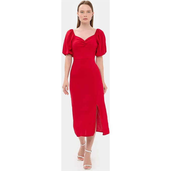 Sweetheart Hals Midi Jurk met een Zijsplit