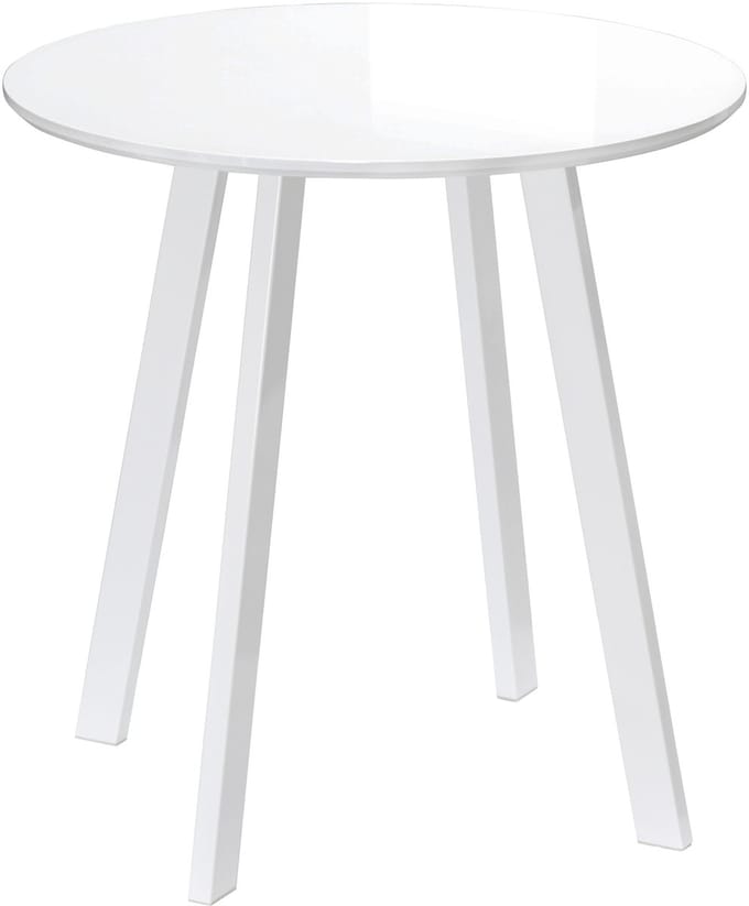 MODFU Ronde eettafel hoogglans MDF Ø72×75 cm wit — compact 2-persoons, robuuste metalen schuine poten