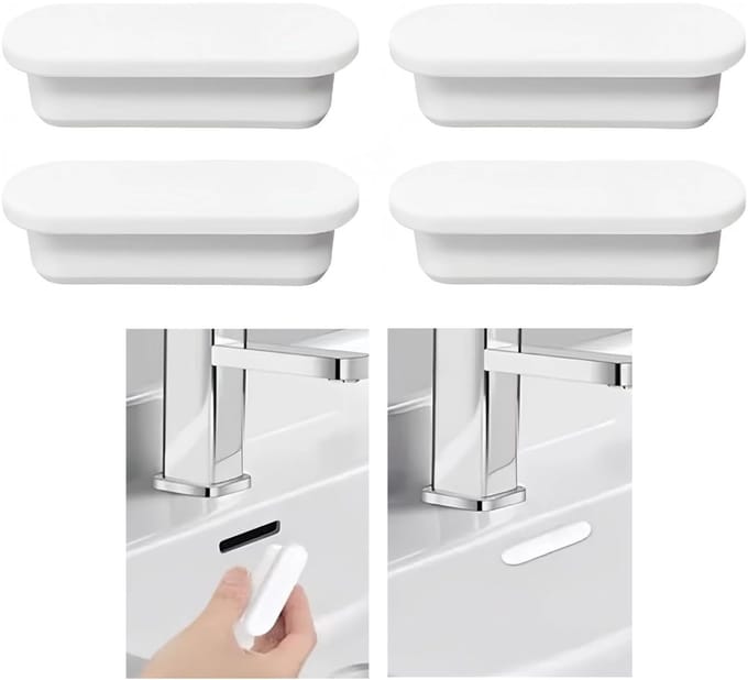 Dailygoods- Overloopdop Ovaal - Wastafel Overloop - Silicagel - 4 x Wastafeloverloopdoppen - Geschikt voor 48 mm - Slijtvast en Krasbestendig - Wastafeloverloop