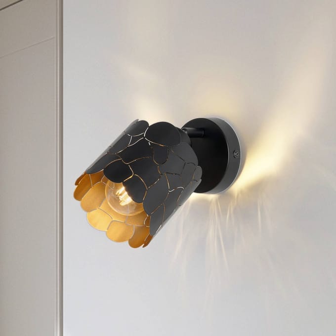 Lindby - wandlamp - 1licht - Metaal - H: 12 cm - E27 - zwart, goud