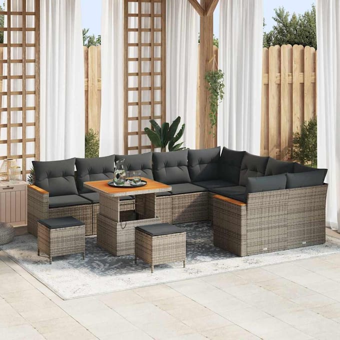 vidaXL - Tuinbank - Set - 12 - st - 9-Aantal - zitplaatsen - Grijs - Poly - Riet