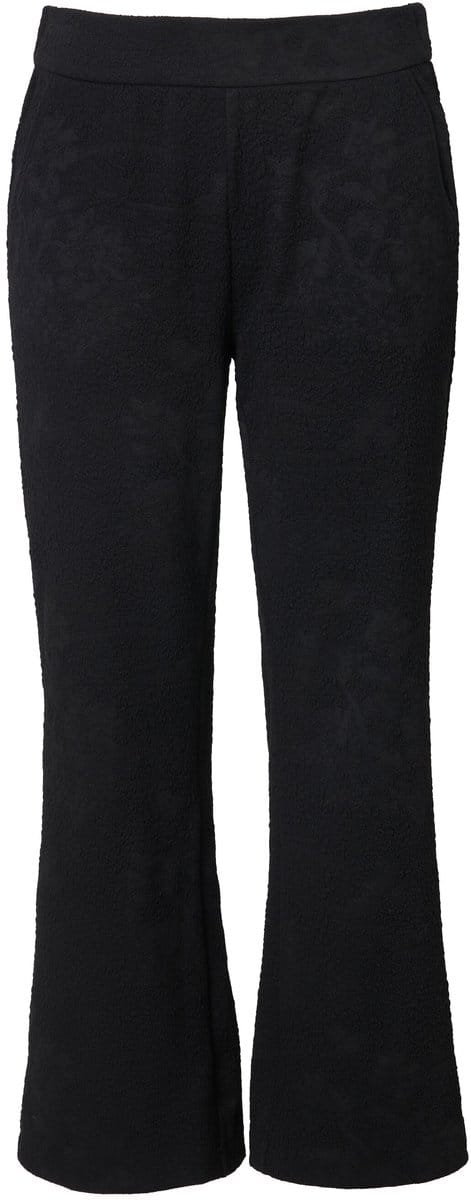 Ulla Popken - Dames - Jacquard-jerseybroek bootcut comfortabele tailleband - Zwart - Maat 46+
