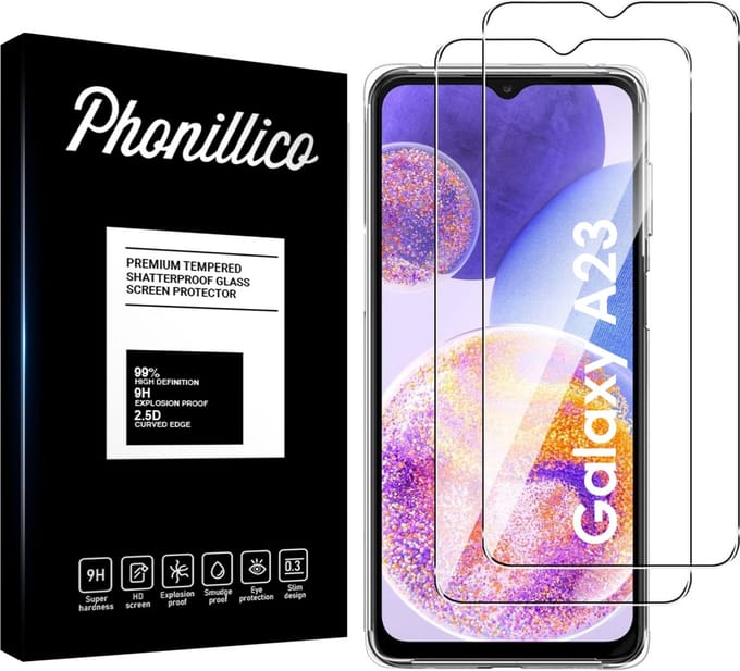 Screenprotector voor Samsung Galaxy A23 - 2 stuks Beschermglas van glas Transparante glazen schermbeschermfolie