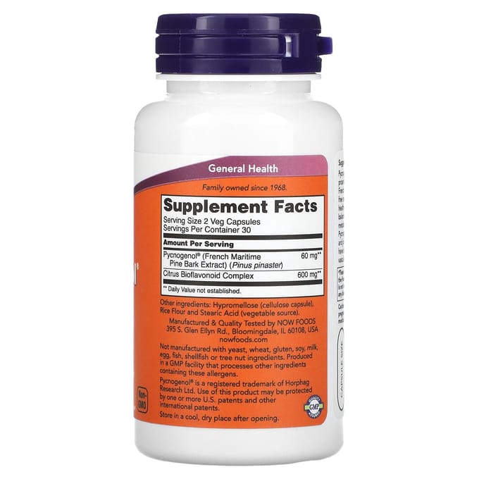 NOW Foods, Pycnogenol, 30 mg, 60 Veg Capsules