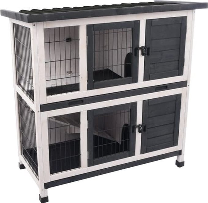 Flamingo konijnenhok rustic combi 1 grijs - hout - 100cm l x 50cm b x 102cm + gratis drinkfles 100ml