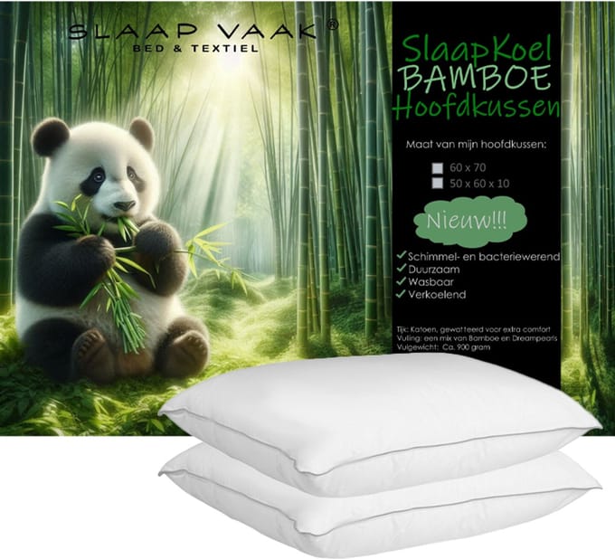SlaapVaak SlaapKoel Bamboe Hoofdkussen Set(2 Stuks) - 60x70 cm - Wit