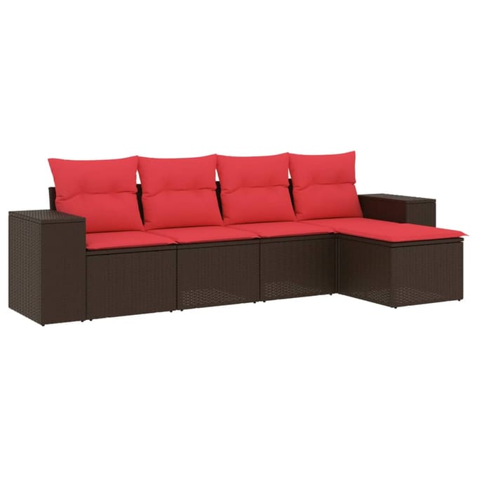 vidaXL - 5-delige - tuinbankset - met - kussens, - bruin - polyrotan