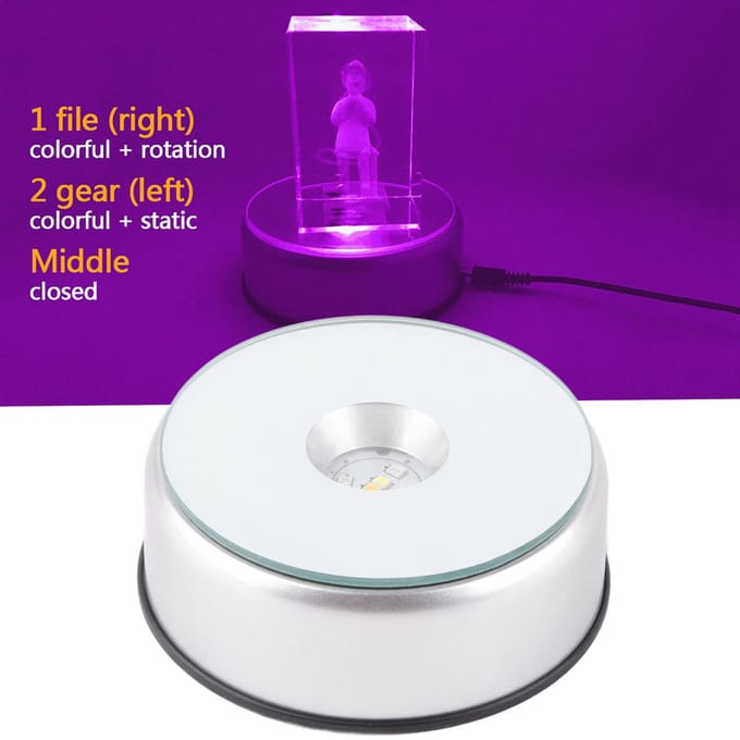 Base d'affichage rotative en cristal avec lumière LED colorée et AC Argent US PLUG white