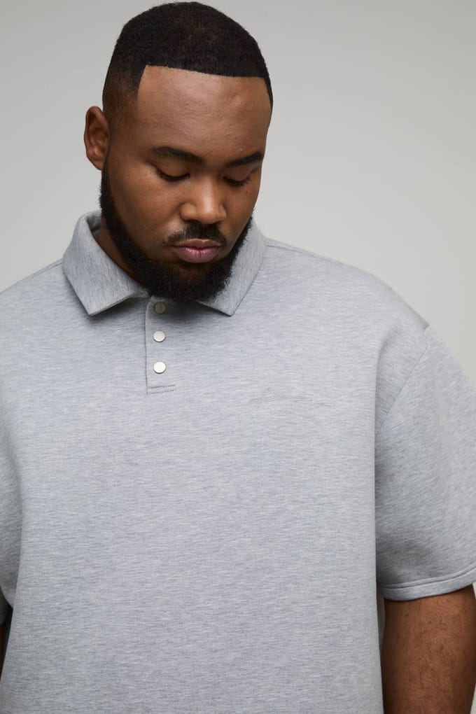 Plus Oversized Boxy Bonded Scuba Rugby Polo | Grey Marl | Size 3XL