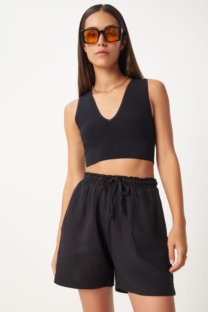 Hoge Taille Wijde Been Katoenen Shorts