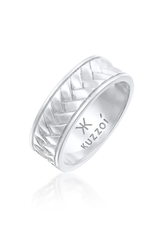 KUZZOI - Ring - Herenring Visgraat Vintage Massief in 925 Sterling Zilver - Heren