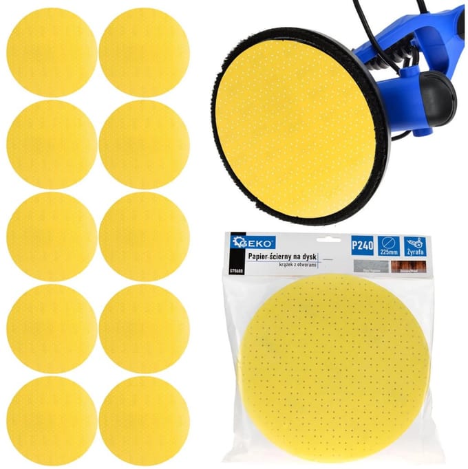 GEKO Aluminiumoxide schuurdisc - 225mm - P240 korrel - Geel - 10 stuks