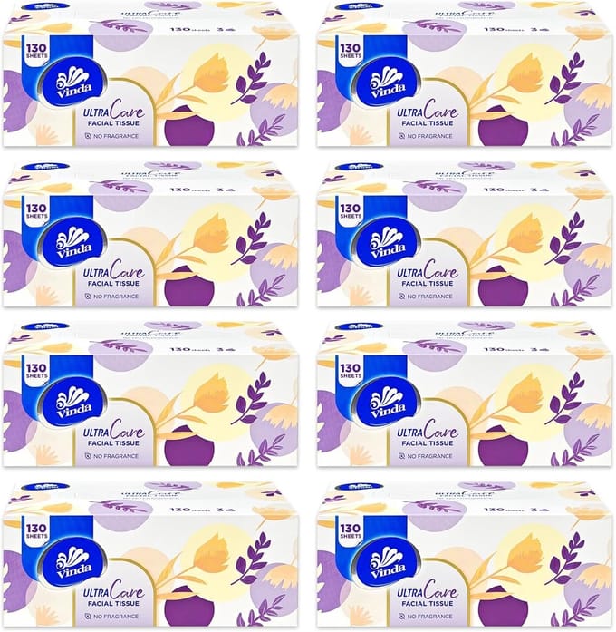 Zachte 3-laagse zakdoekjes, 130 stuks per doos, 8 vlakke dozen