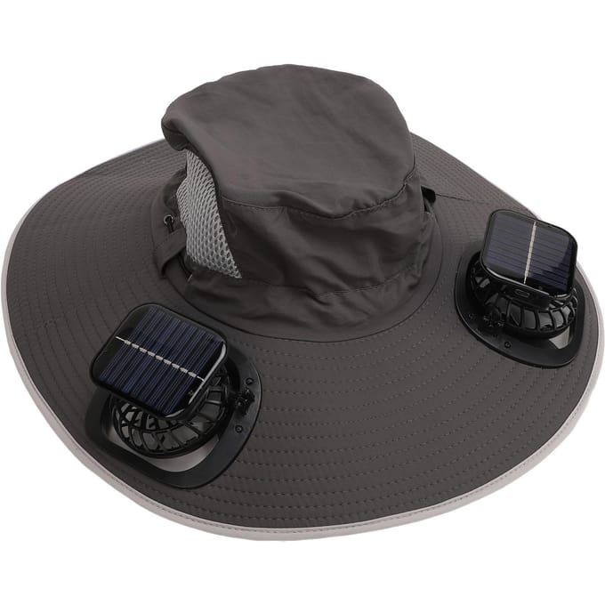Heren Zonnehoed met 2 Zonneventilatoren Nylon UPF50 Brede Rand Sneldrogend USB Oplaadbaar Zomer Koeling gray