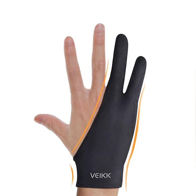 VEIKK Tekenhandschoen Tweevingerige tekenhandschoen Lichtgewicht, zweetbestendige, zachte handschoen voor VEIKK-afbeeldingen zwart