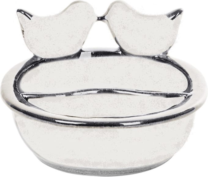 Vogelvoeder- en drinkschaal wit keramiek 21 cm - vogelvoerbak - vogeldrinkbak