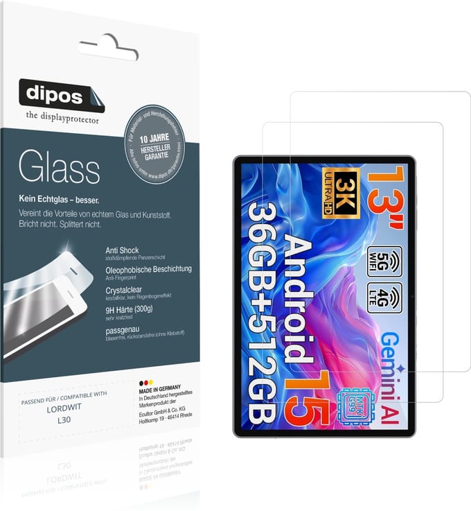 dipos – 2x Pantserfolie geschikt voor LORDWIT L30 | 9H Screenprotector
