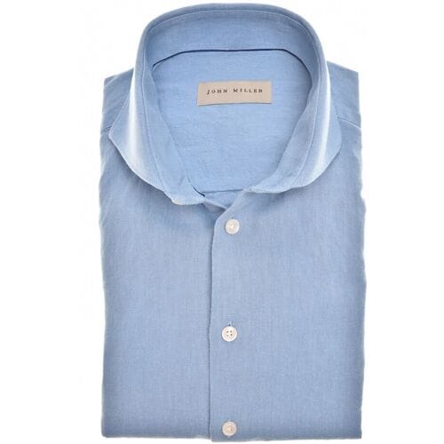 John Miller Overhemd Plain Cotton-Linen Blend Midden Blauw / male