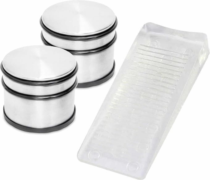 2x RVS deurstopper met rubberen bescherming + gratis deurwig transparant - 9 x 7.5 cm - 1.1 kg