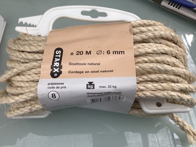 Starx krab paal touw. Sisal naturel koord. 6 mm. Dik. 20 meter lang.