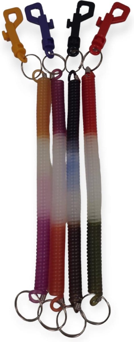 Doodadeals® Spiraal sleutelhangers – Veelzijdig & Kleurrijk – 4 Pack met Plastic Clip – Sleutelring – Multicolor