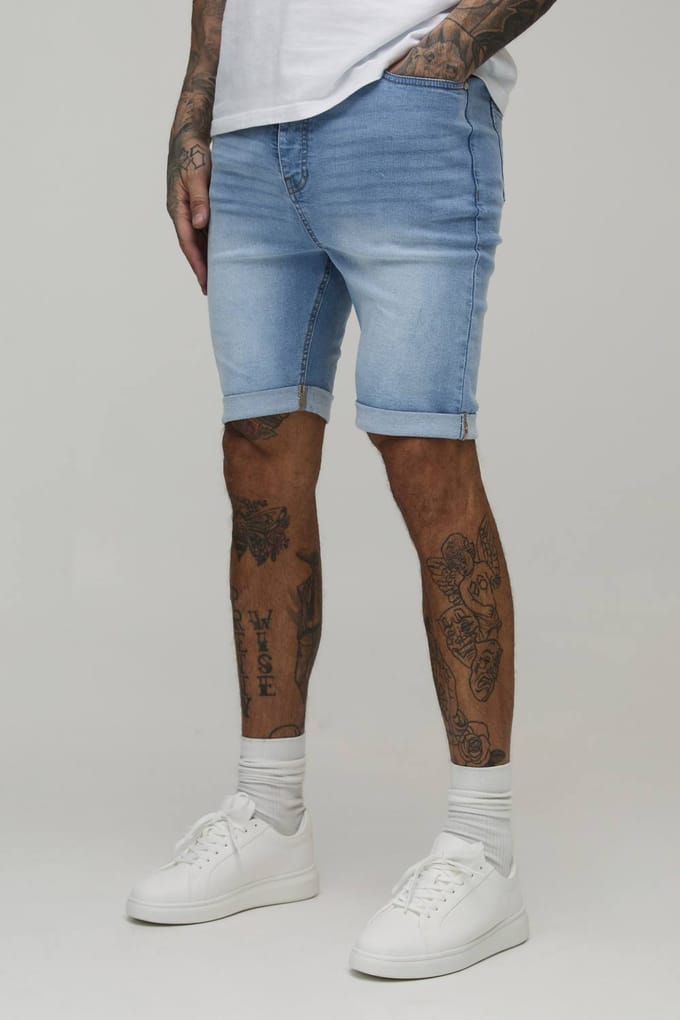 Tall Essential Skinny Stretch Fit Denim Shorts | Light Blue | Size 48