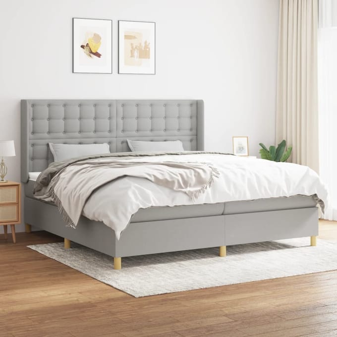 vidaXL - Boxspring - met - matras - stof - lichtgrijs - 200x200 - cm