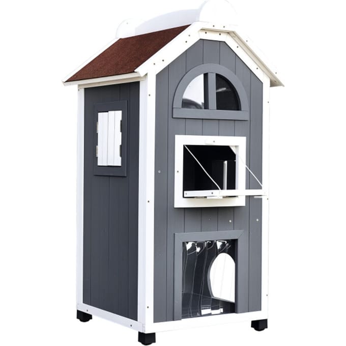 4goodz kattenvilla 2 verdiepingen 59x55x109 cm - Grijs