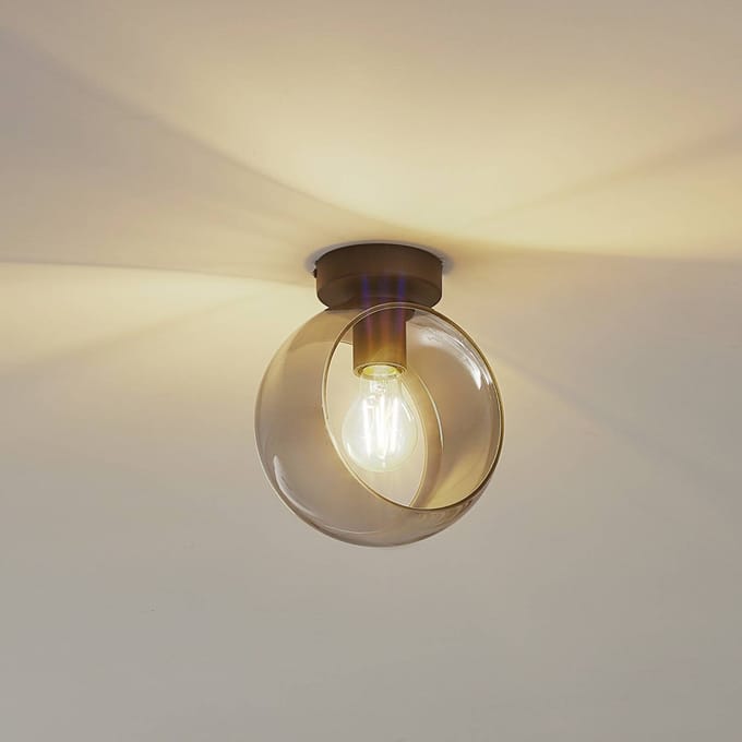 Lindby - plafondlamp - 1licht - Glas, ijzer - H: 22.6 cm - E27 - rookgrijs, zwart