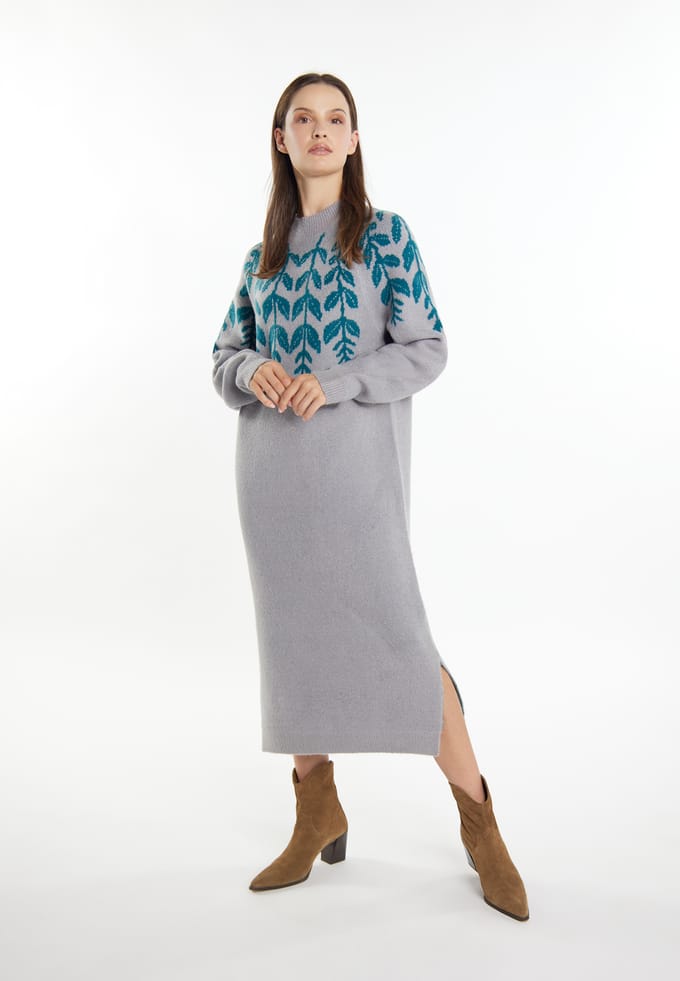 usha Maxi-gebreide jurk Dames Grijs Veelkleurig