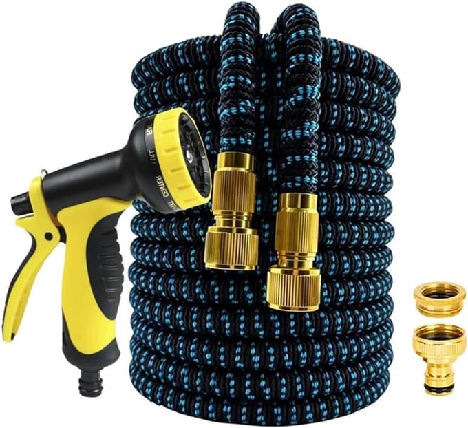 Uitbreidbare Tuinslang - Flexibele Waterslang - Efficiënte Tuinirrigatie - Lekvrije Messing Koppelingen - 227 Meter - Zwart Blauw